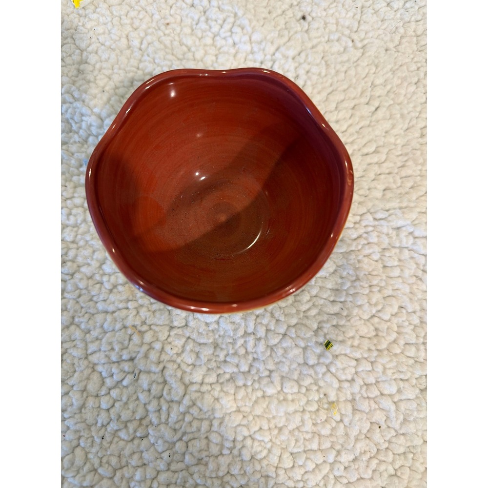 Grasslands Road Ceramic Scalloped Prep Bowl Red Polka Dot Yellow 4 Inch
